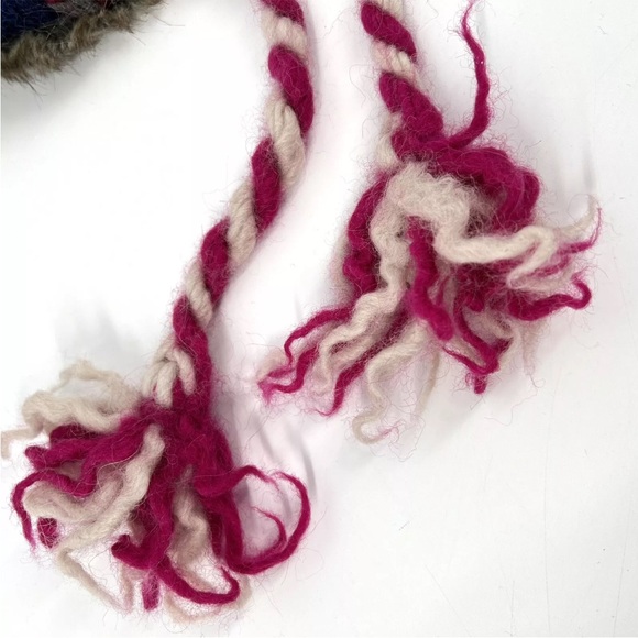 American Eagle Trapper Hat Pink Blue Wool Alpaca Knit Faux Fur Lined Tassels - Picture 7 of 12